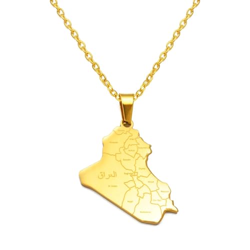 Collar personalizado para hombre y mujer, diseño de mapa de la República de Irak con nombre de ciudades, collares con colgante de joyería con mapa de Irak
