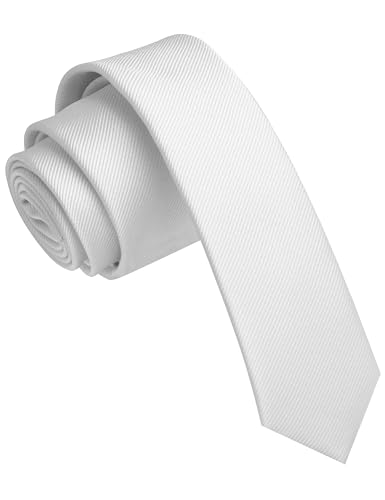 JEMYGINS Cravate fine pour homme de 4 cm de couleur unie, blanc, Medium