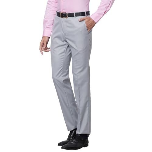 Image of Raymond Men Slim Fit Solid Pattern Poly Viscose Blend Pleatless Formal Trouser