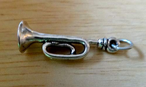 1 Sterling Silver 3D 24x8mm Trumpet Bugle Music Instrument Charm - Jewelry Making DIY Crafting Charm Beads for Bracelets