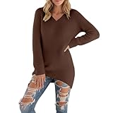 Generisch Damen Kuscheliger Oversize-Strickpullover - Weicher Pullover mit V-Ausschnitt und asymmetrischem Saum | Flauschiger Longpullover für Herbst und Winter