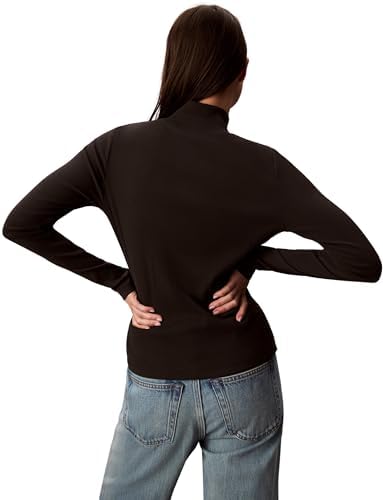 Calvin Klein Kadın LS WOVEN LABEL TURTLENECK Uzun Kollu Üst Black S - Görsel 2