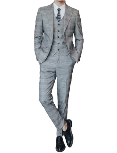 Costume d'affaires infroissable homme ensemble veste monobouton gilet pantalon pied-de-poule