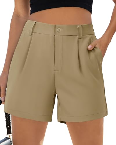 SMENG Women's Dressy Casual Shorts High Waisted 5inch Tailored Elastic