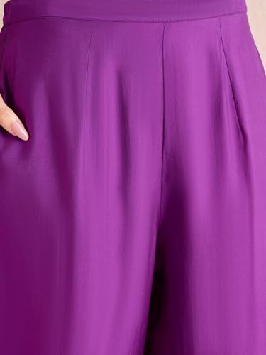 Image of INDO ERA Women's Silk Blend Embroidered Straight Kurta Pant with Dupatta (Iestr6307)