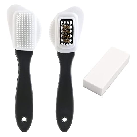 Suede Shoe Cleaning Brush, 4-Sided Suede Brush and Eraser for Shoes, Multifunctional Nubuck Brass and Nylon Bristle Brush for Leather Boots Cover