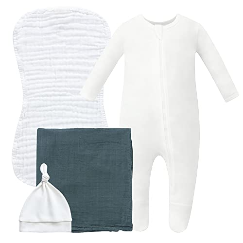 Image of Owlivia Organic Take Me Home Outfit Set, Newborn Baby Boy Girl Footed Pajama Hat and Muslin Blanket Gift Set,3 Pcs