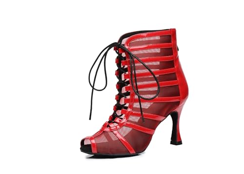 Image of Dance Practice Shoes for Women Mesh Ballroom Sandals Heels Party Prom Ankle Booties with Zip