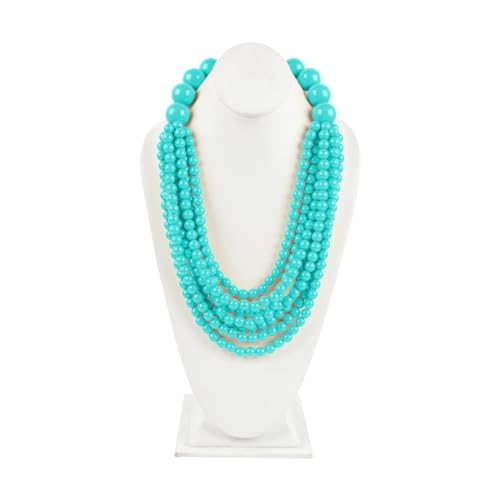 RIAH FASHION Multi Beaded Bubble Statement Necklace - Round Ball Chunky Drape Bib Collar Marbled, 7 Layer Long (Chunky Bead Layer Necklace - Turquoise) by RIAH FASHION - Used condition - Image 2