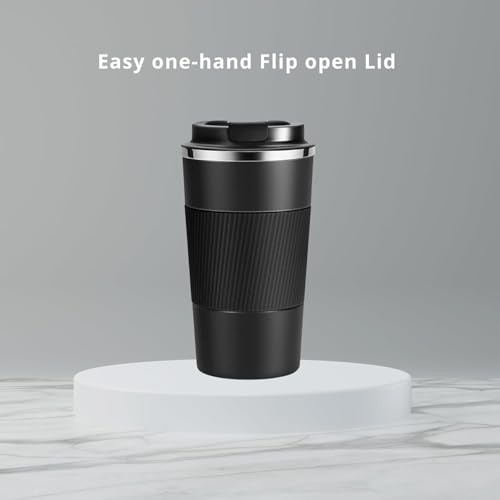 Image of Novo Insulated Coffee Travel Mug, Double Walled Stainless Steel Tumbler, Insulated Cup with Leakproof Lid, Thermal Mug with Non-Slip Protective Grip