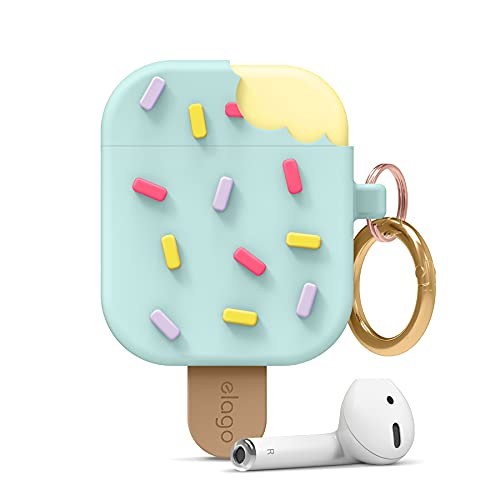 elago Ice Cream AirPods Case with Keychain Designed for Apple AirPods 1 & 2, Shockproof Protective Skin, Cute Accessories for Girls, Kids, Boys [US Patent Registered] (Mint)