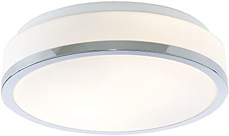 Polished Chrome Trim & Opal Glass Shade Bathroom Modern Round Flush Ceiling Light 230mm | 2 x E27 ES Lamp Bulbs Required (Not Included) | IP44 Rated | Suitable for Outdoor Use
