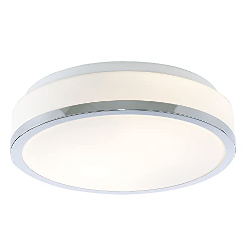 Britalia Polished Chrome Trim & Opal Glass Shade Bathroom Modern Round Flush Ceiling Light 290mm | 2 x E27 ES Lamp Bulbs Required (Not Included) | IP44 Rated | Suitable for Outdoor Use