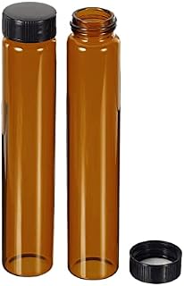 PATIKIL 20mL Reagent Media Bottle, 10 Pack Round Glass Storage Bottles Plastic Screw Cap for Lab Home, Brown