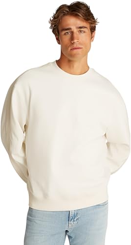 Calvin Klein Herren Sweatshirt Logo Tape Crew Neck Relaxed Fit, Beige (Tofu), XXS – Ansicht 1