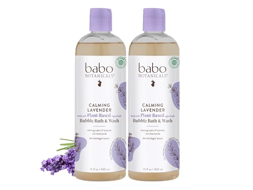 BABO Botanicals Calming Lavender 2-in-1 Bubble Bath &amp; Wash - Relaxing Chamomile &amp; Lavender - EWG Verified- Vegan- for All Ages- Scented with Lavender Essential Oil