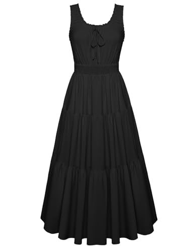 GRACE KARIN Women's Summer Crew Neck A-line Sundress Casual Sleeveless Beach Boho Maxi Dress Black L