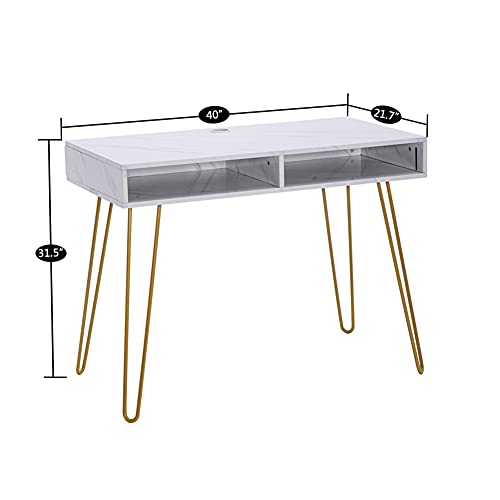 Bureau en marbre blanc 103x55cm avec 2 tiroirs pour chambre - 4