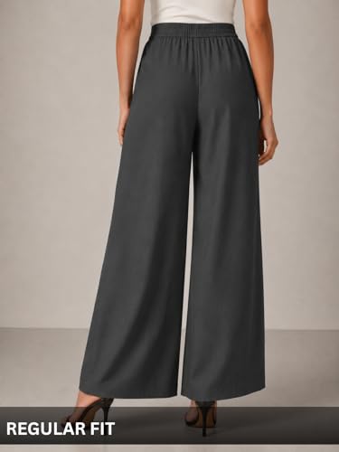 Image of GRECIILOOKS Linen Ankle Length Casual Trousers for Women | Regular Fit Linen Pants with Elastic Closure | Summer Loose Fit Daily Outfit Pants for Women