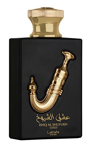 Lattafa Pride Ishq Al Shuyukh Gold Eau de Parfum 100ml Unisex - Long Lasting Sweet Amber Gourmand Perfume with Caramel, Saffron, Tonka Bean, Suede Leather, Vanilla, Amber & Musk