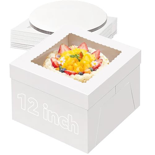 Zephyra Lot de 3 Boîtes à Gâteaux avec Plateau – 30 x 30 x 20 cm (12 pouces), Boîte en Carton avec Fenêtre, Boîte de Transport pour Gâteaux et...