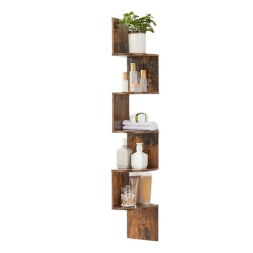 HPAMR Geometric S Shaped Bookshelf, Corner Shelf Wall-Mounted, 5-Tier Floating Corner Shelf for Wall, Industrial Corner Ladder Shelf, Modern Display Shelf for Living Room, Bedroom, Kitchen, Home