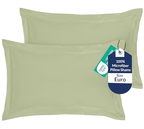 Image of Royale Linens Pillow Shams 2 Pack Euro Size 26x26 Inch - Brushed 1800 Microfiber - Bed Pillow Shams, Wrinkle Resistant Super Soft and Cozy - Back Overlap Closure - Oxford Pillowcase (Euro, Sage Green)