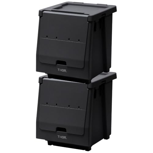 THOR STACKING SHELF CONTAINER �\�[ �X�^�b�L���O�V�F���t�R���e�i ���[�{�b�N�X ���[�P�[�X �ӂ��t�� ������� �R���e�i�{�b�N�X �y���m�M�������[������[�X�e�b�J�[�t���z (�u���b�N, 20L/�W�t��/2�Z�b�g)