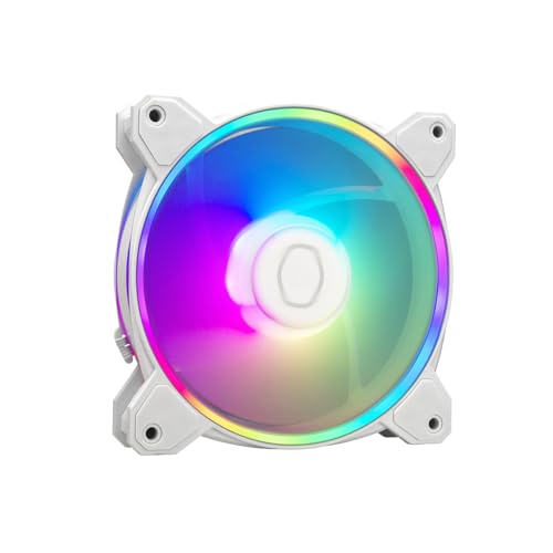 Cooler Master MasterFan MF120 Halo2 ARGB Blanc – Boîtier et ventilateur de refroidissement, éclairage RVB adressable à double anneau, roulement de fusil, lames d'équilibrage d'air élargies, protection