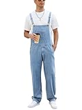 LBDLONGBIDA Men's Overalls Fashion Relaxed Fit Coveralls Work Utility Denim Romper Women Bib Jumpsuit with Zipper, Light Blue, S