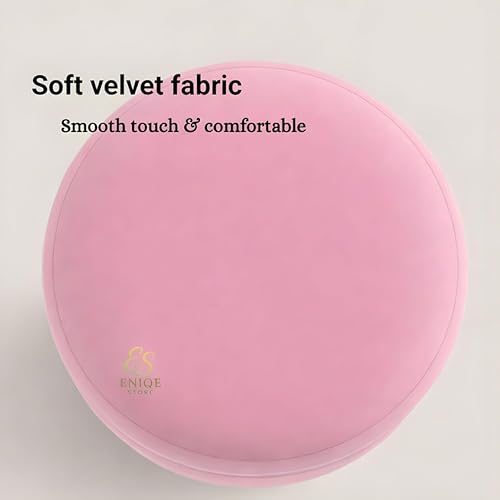 Image of Premium Velvet Round Ottoman Stool with Gold Metal Base - Modern Upholstered Footrest for Living Room, Bedroom & Vanity Seating (Baby Pink)