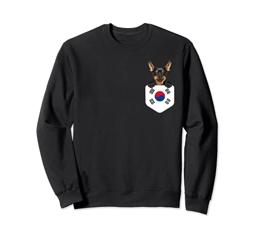South Korea Flag Miniature Pinscher Dog In Pocket Sweatshirt, Black