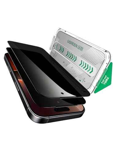 UGREEN 2 Pack for iPhone 17/16 Pro Screen Protector Privacy 6.3 100% Privacy Protection with Auto-Align Installation Tool Zero Dust 1:1 Full Coverage 9H Military Grade Tempered Glass