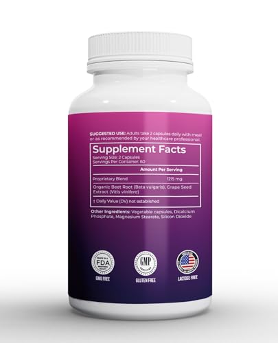 Image of Beets Root Non-GMO Powder Capsule Rapid Release 1025mg | Beet Root Powder Suupports Antioxidants | Blood Pressure | Nitric Oxide Production | Immune System | 120 Counts 60 Days