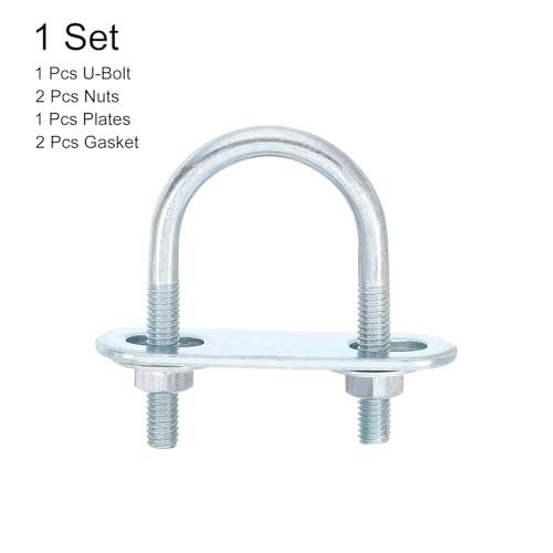 Image of uxcell Round U-Bolts, 1 Set 27mm Inner Width 53mm Length M6 Zinc-Plated Carbon Steel U Clamp Bolt with Nuts and Plates, for Boat Trailer