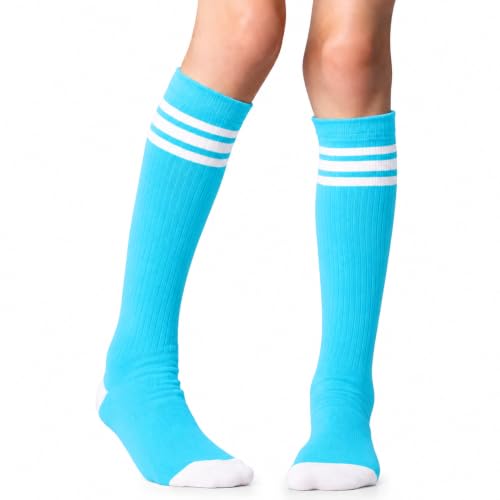 juDanzy, chaussettes sport hautes genoux rayées avec grip antidérapant enfants 10-15