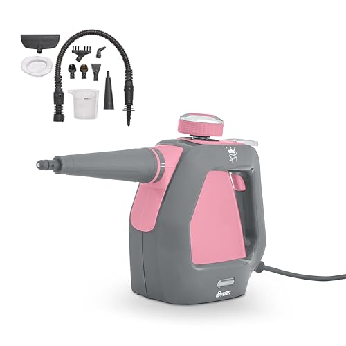 Image of Swan Lynsey TV’s Queen of Clean Handheld Steam Cleaner, 9 Piece Accessory Kit, Multi-purpose cleaning, 3 bar Steam Pressure, Lightweight, Portable, Pink/Grey, SC17350QOCN, Clear