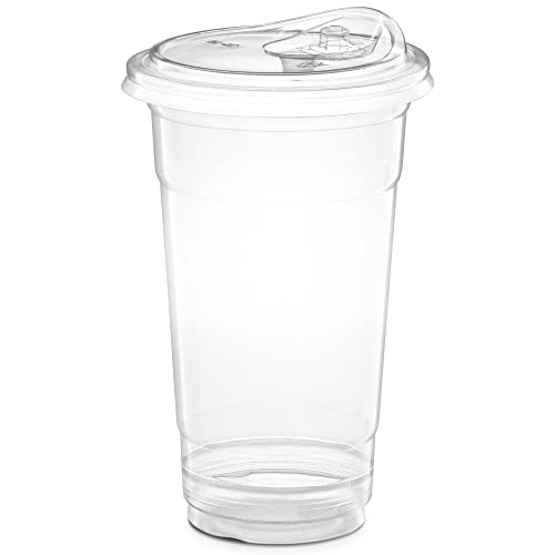 24 oz. Clear Cups with Straw less Sip-Lids, PET Crystal Clear Disposable 24 oz Plastic Coffee Cups with Lids [50 Sets]