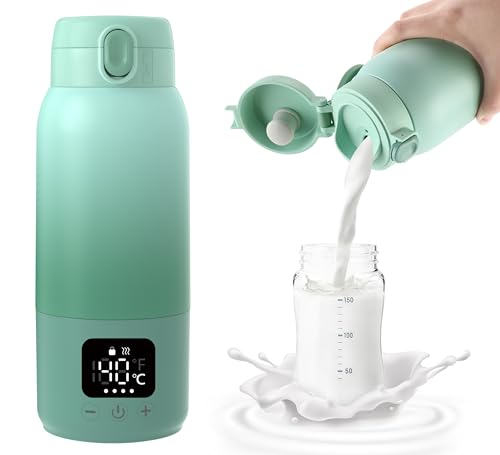 Chauffe Biberon Nomade Sans Fil, Chauffer Rapidement le Lait Maternel et Eau, Batterie Longue Durée, Grande Capacité de 500ml, Chauffe Biberon Portable pour la Maison/Camping/Voyages/Voiture