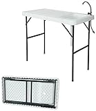 Folding Fishing Cleaning Table with Sink, 4ft Portable Foldable Camping Outdoor Table with Faucet for Picnic Camping Kitchen Gardening White