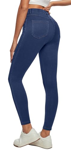 Ewedoos Women Jeans High Waisted Stretchy Skinny Jeans for Women Tummy Control Jeggings Pull on Jeans Leggings with Pockets Dark Blue