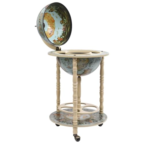 Homgoday Model320906 Élégant bar globe sur roulettes en bois d'eucalyptus massif Bleu et blanc 36 cm Pour la maison et le bureau