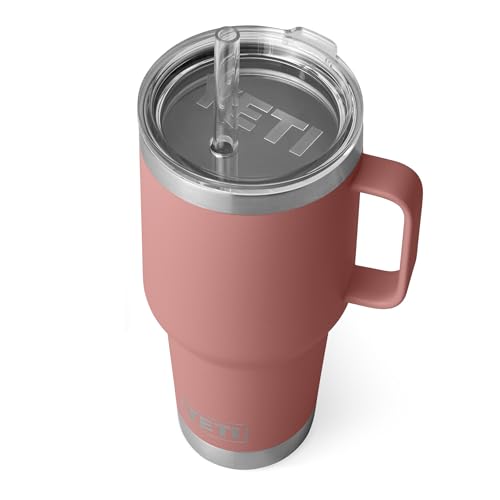 YETI Rambler Straw Mug, Stainless Steel Vacuum Insulated Mug with Stronghold Lid, Sandstone Pink, 35oz (1035ml)