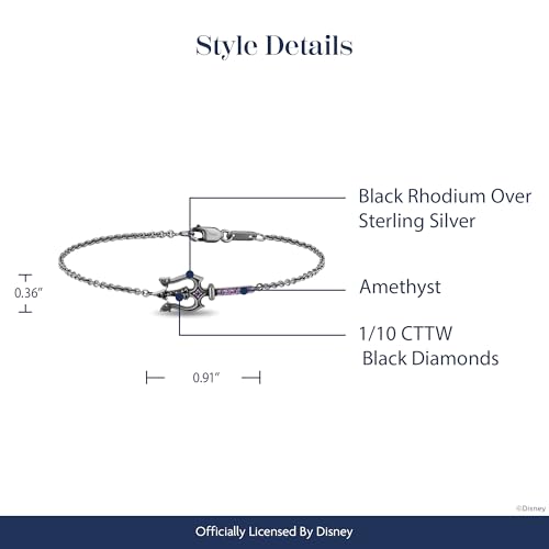 Jewelili Enchanted Disney Fine Jewelry Ursula Bracelet for Women | Black Rhodium over Sterling Silver | Amethyst & 1/10 CTTW Black Diamonds | Disney Villain Inspired Jewelry Gifts for Her3