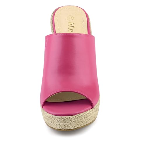 Mules espadrilles compensées à talon corde tressée rose vif pointure 38