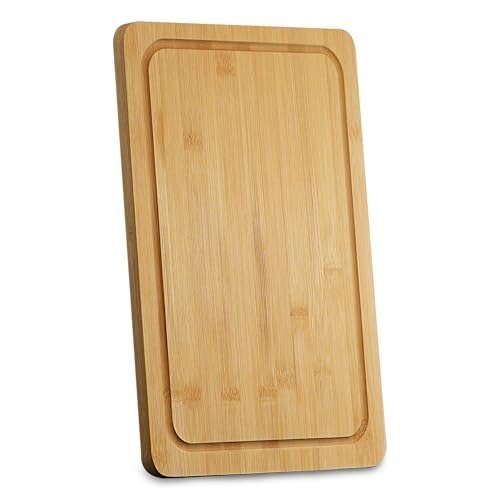 GEEZY Large Bamboo Chopping Board - Wooden Cutting Board with Juice Groove, Durable, Water Resistant, Hygienic & Reversible, FSC Certified Kitchen Essential for Meat, Bread, Vegetables 37x25x1.6cm