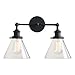 Permo Vintage Industrial Antique 2-Lights Wall Sconces with Dual Funnel Clear Glass Shade (Black)