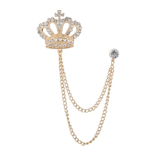 Image of coadipress Crown With Hanging Chain Brooch for Women Men Elegant Gentlemen Gold Silver Crystal Crown Lapel Pin Vintage Rhinestone Wedding Brooch Suit Shirt Pin Accessories