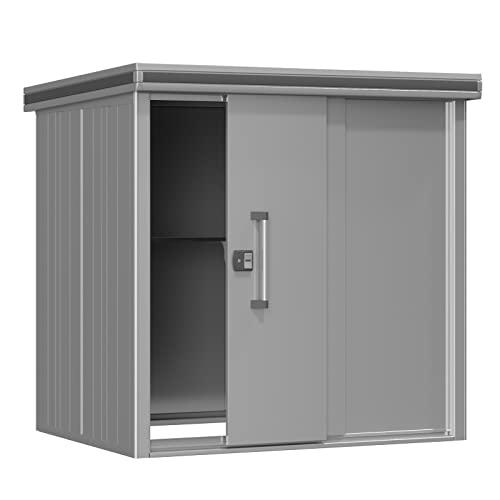 GFP Abri de Jardin en métal 187x152x212 cm cm Abri de Jardin à Toit Plat avec Porte coulissante en Gris Abri étanche à l'eau