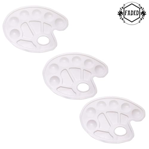 Image of Faded Small Oval Plastic Painting Palette Set - Lightweight Color Mixing Trays for Oil, Acrylic & Watercolor - Ideal for DIY Crafts, Professional Artists, Students & Art Painting Projects (6pcs)